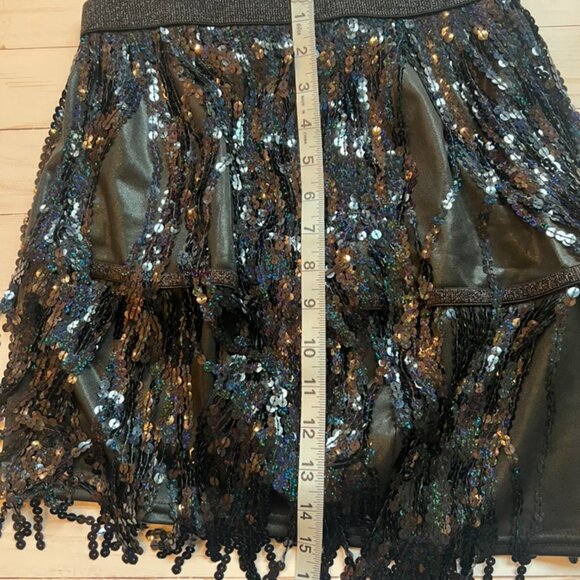Black Sequin Faux Leather Mini Skirt- Size 4–6 - Picture 3 of 6